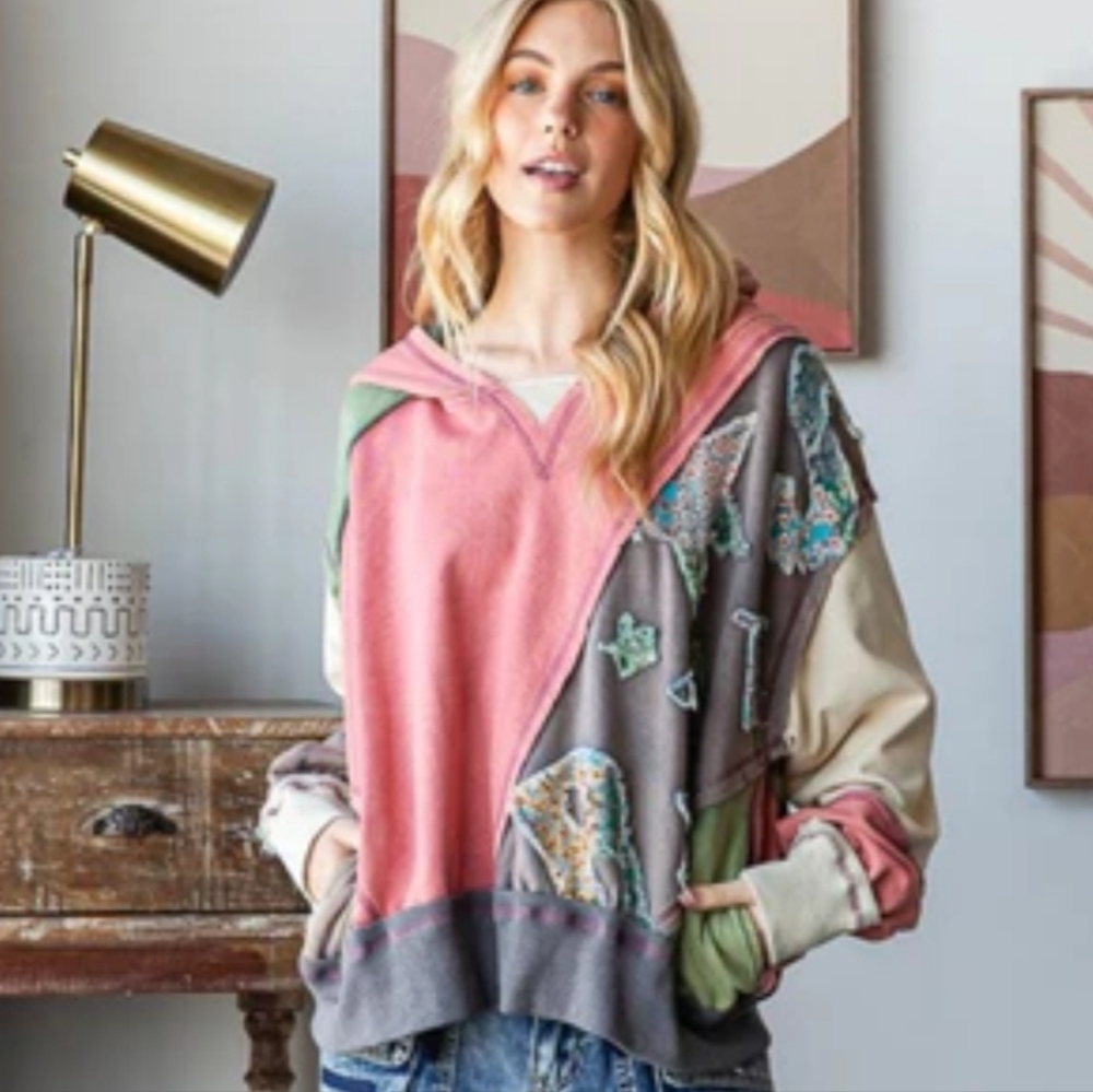 Oli & Hali Stars Patchwork Hoodie Mineral Wash L - Picture 3 of 15